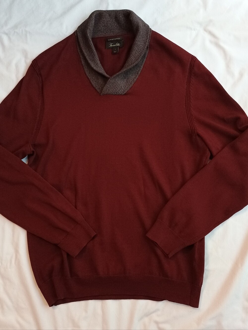 Tasso Elba Sweater Mens L Shawl Collar Supima Cotton Pullover Burgundy Red Knit
